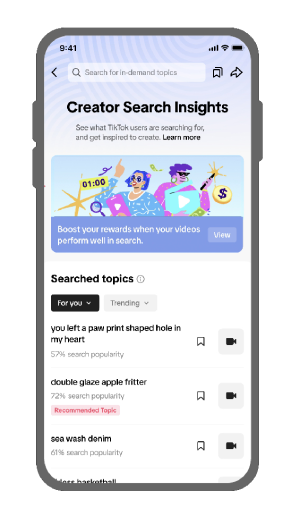 Smartphone screen showing TikTok's new Creator Search Insights