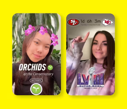 Smartphone screens showing Snapchat's new sponsored AR filters