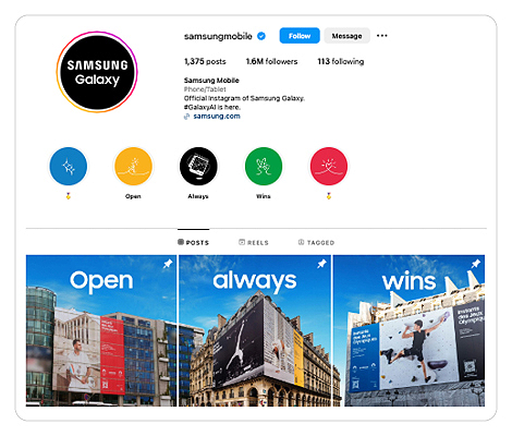 Samsung Mobile's Instagram profile